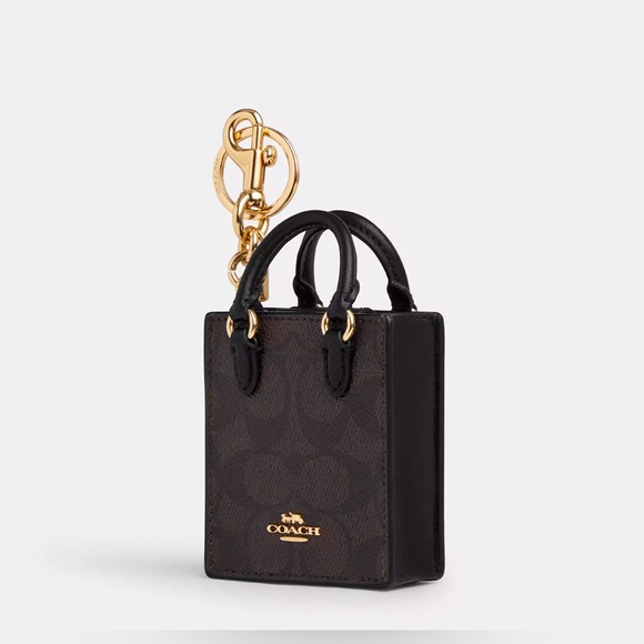 Coach North/South Mini Tote Bag Charm In Signature Canvas - Picture 1 of 7